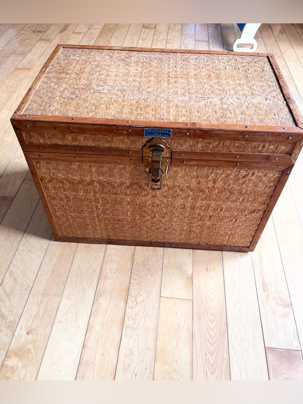 Vintage Cedar Lined Bamboo Storage Trunk | Chinese Woven Blanket Chest